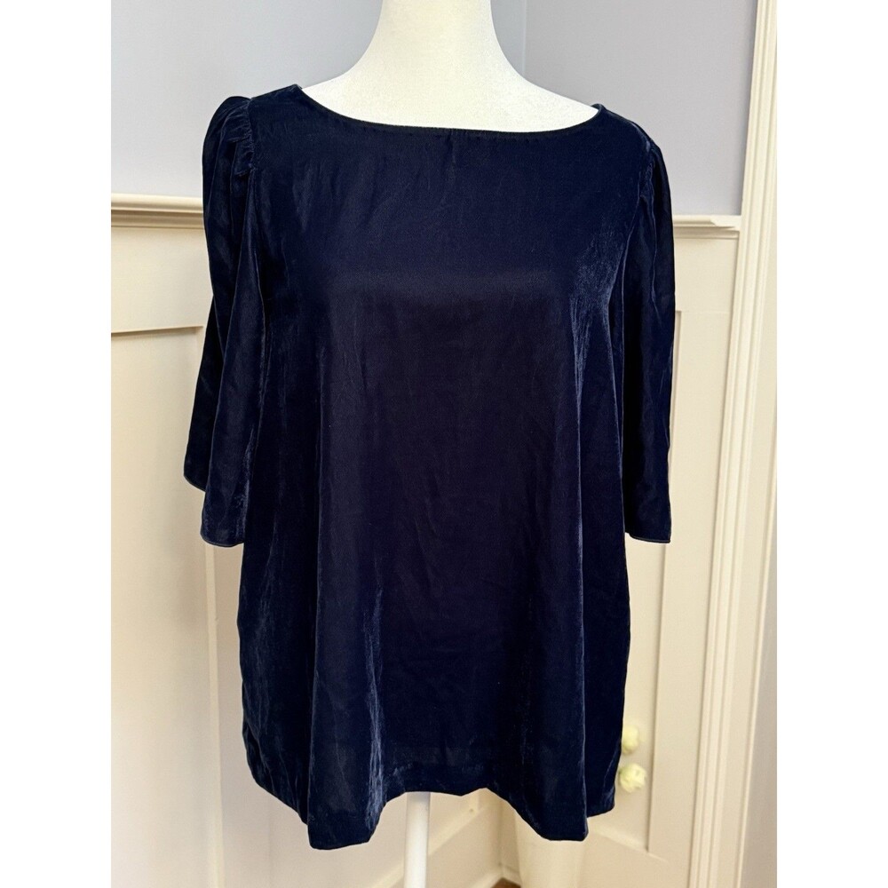 Ann Taylor Blue Velvet Flutter Sleeve Top M NWT